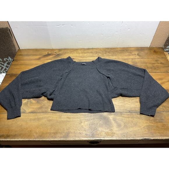 Naadam Wool Cashmere Fisherman Layered Sweater Stretch Charcoal Gray Black Sz XL - Picture 1 of 14